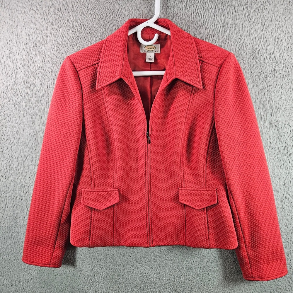 Talbots Petites Red Quilted Zip Front Blazer Jacket Women's Size 14 - Picture 1 of 13